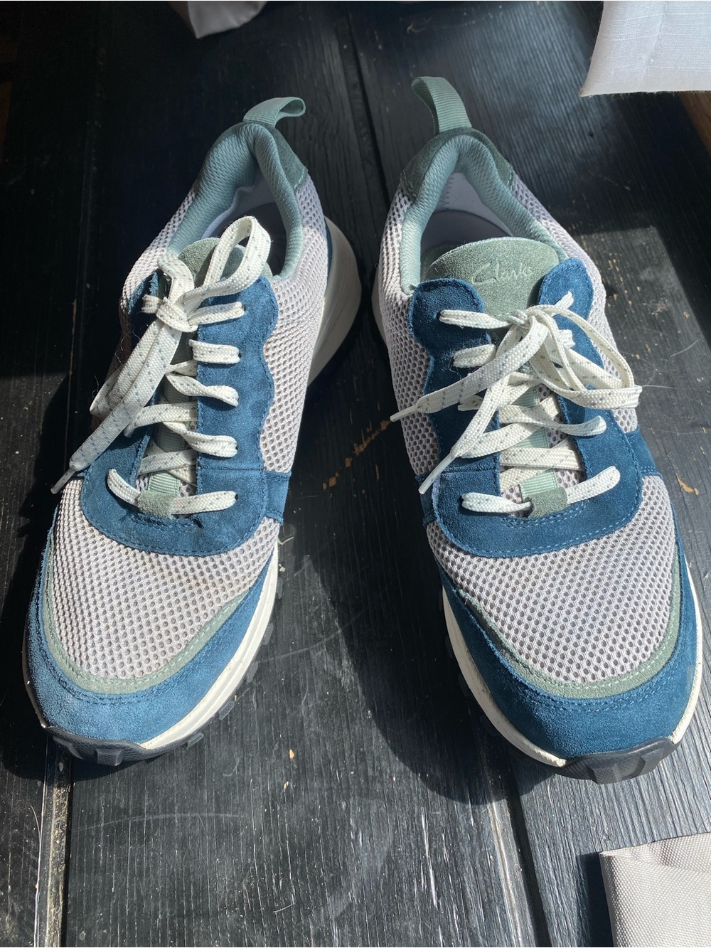 Clarks Men’s Blue and Light Gray Suede Mesh Sneakers